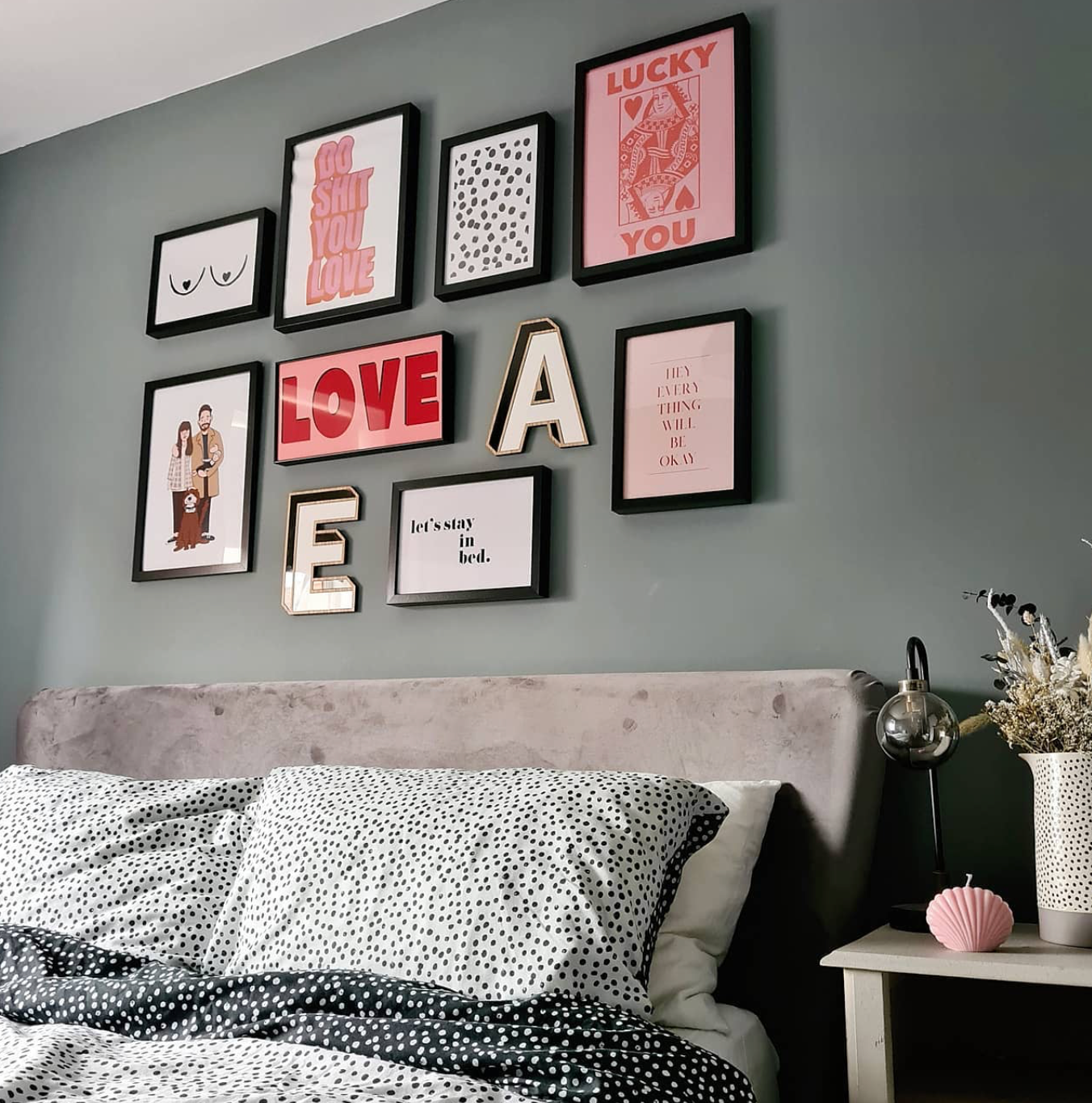 Gallery wall with Large Wooden Initials From Sketch By Sam
