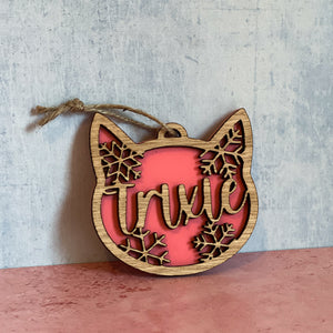 Cat Shaped Christmas Decoration With Personalised Name