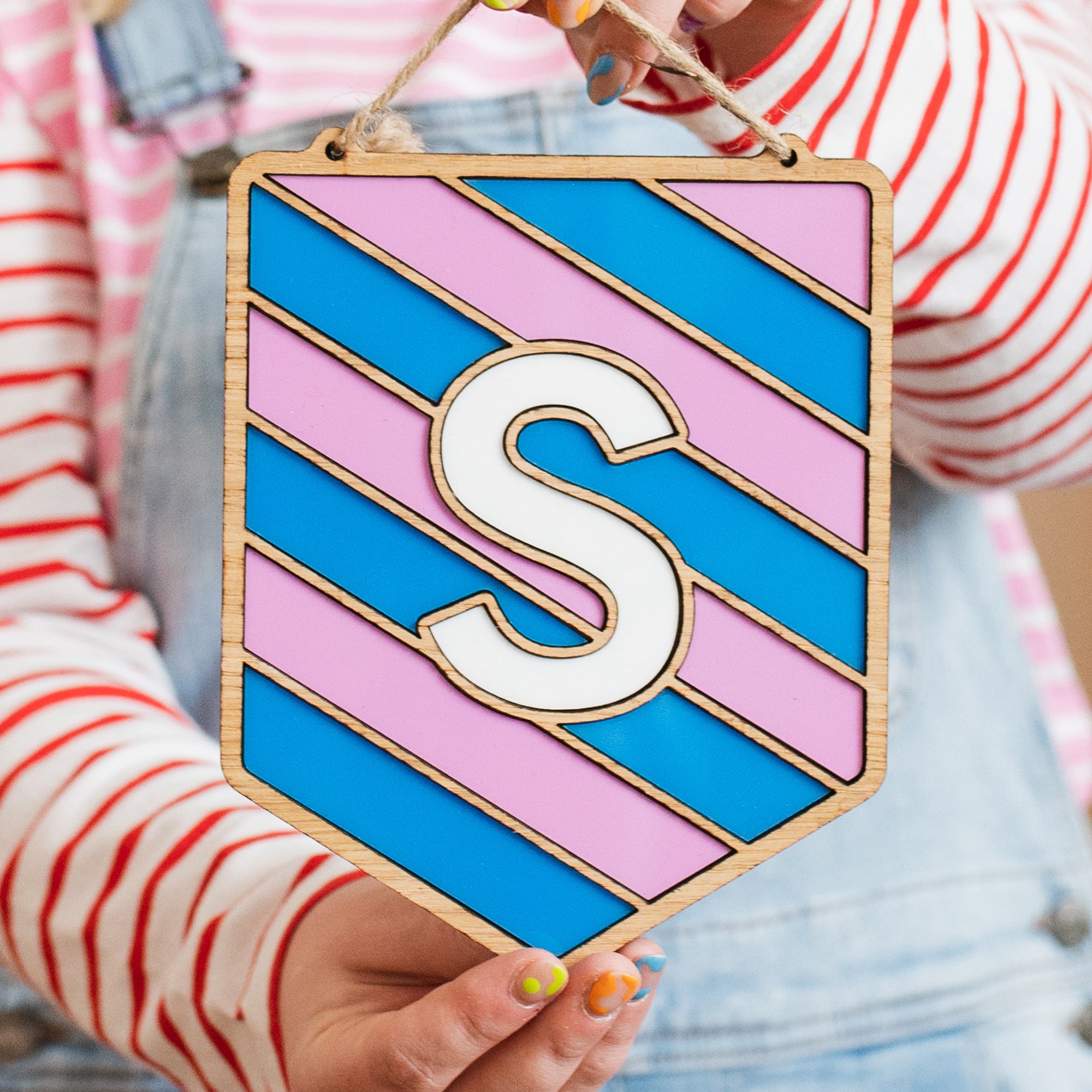 Striped Banner Sign with Initial