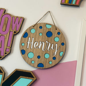 Round Wooden Sign with Personalised Name