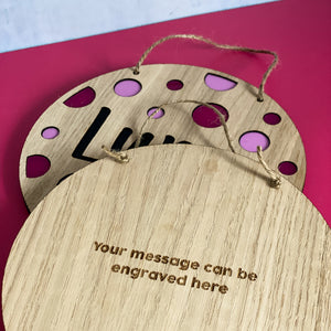 Round Wooden Sign with Personalised Name